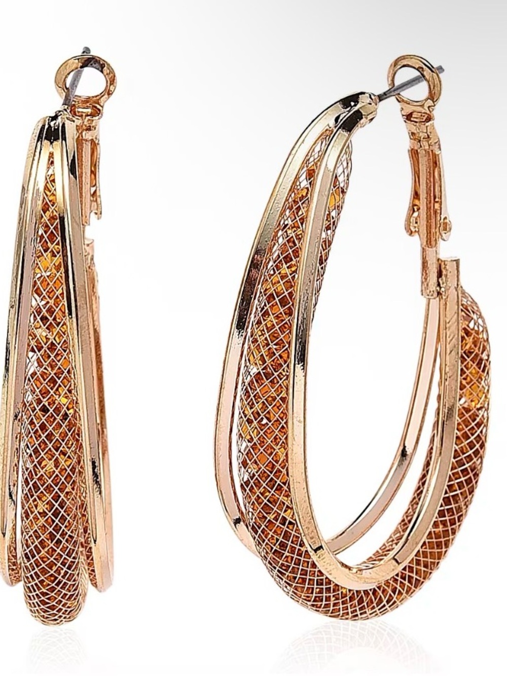 Rose Gold Textured Hoop Earrings - Elegant Women's Jewelry